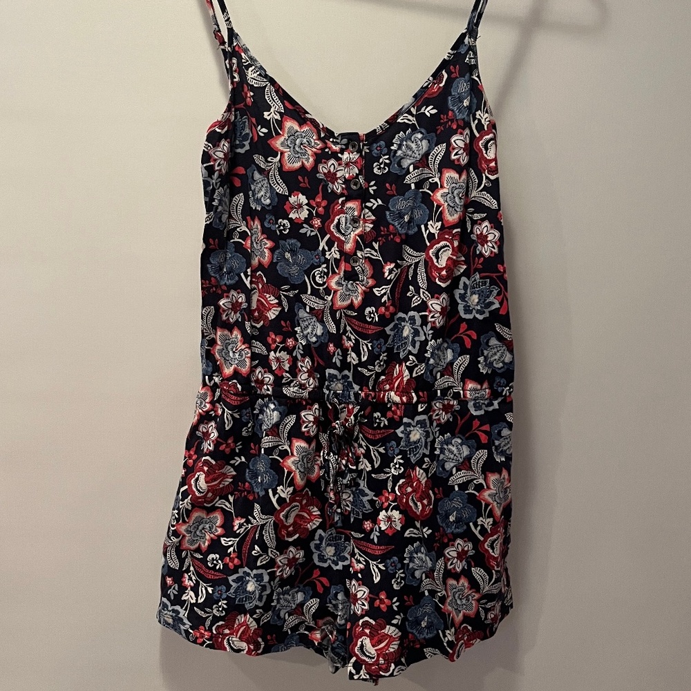 Navy Blue Floral Romper Size M - Picture 1 of 3